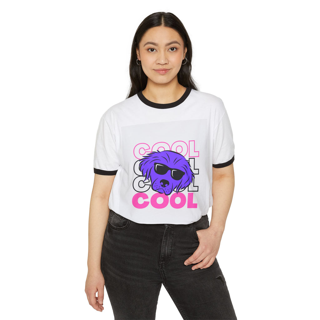 Cool Dog Ringer T‑Shirt — Retro 'COOL' Graphic Tee